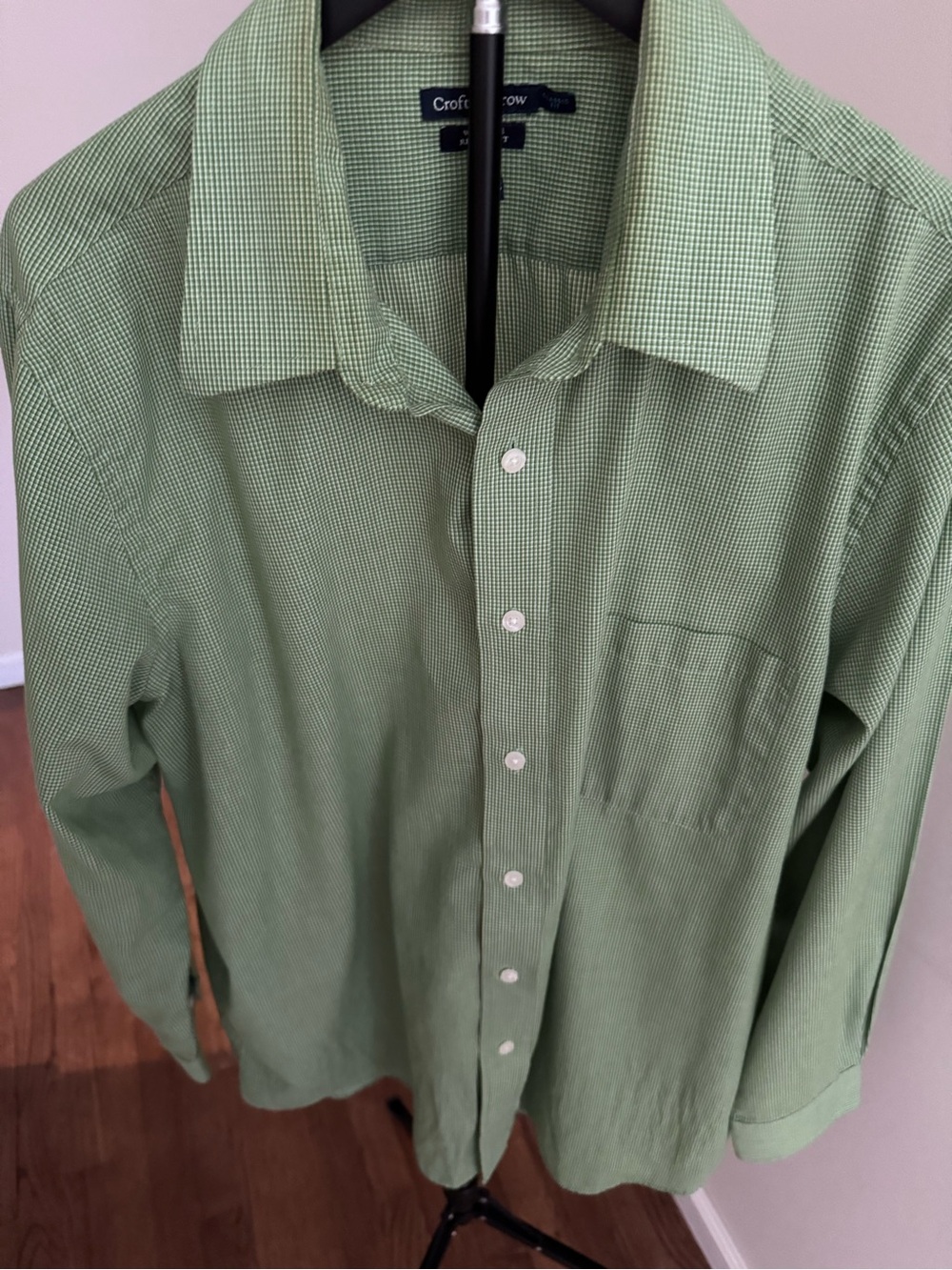 croft & barrow mens Light Green Microcheck Dress Shirt XL